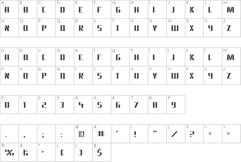 BraesideLumberboy font character map preview