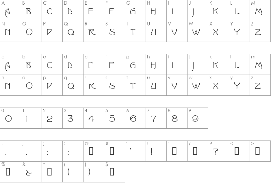 BraigheRose Caps font character map preview