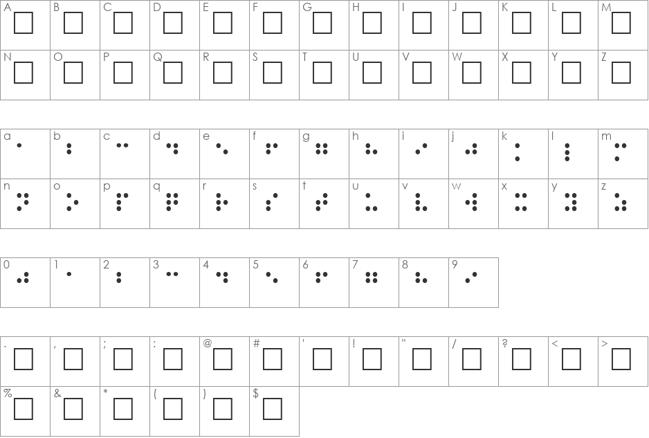 Braille font character map preview