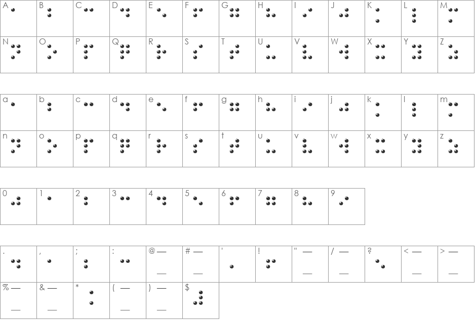 Braille 3D font character map preview