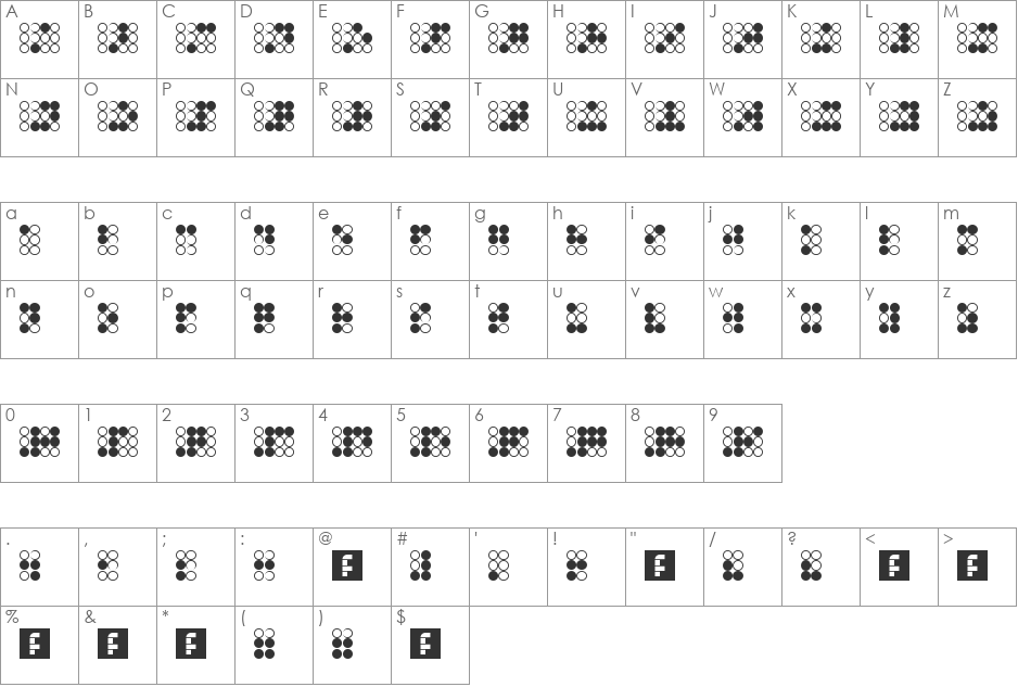 braille bold font character map preview