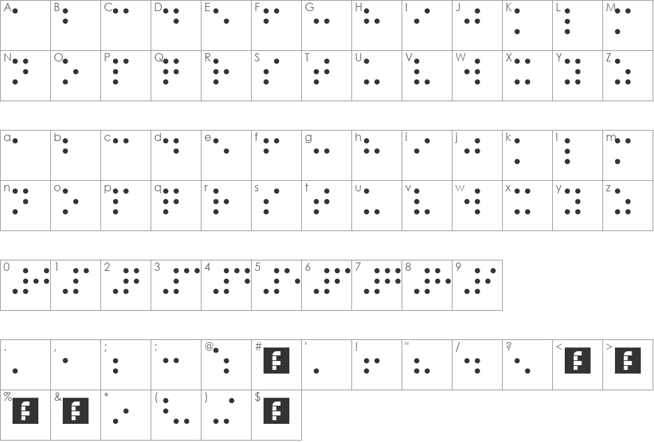 Braille Printing font character map preview