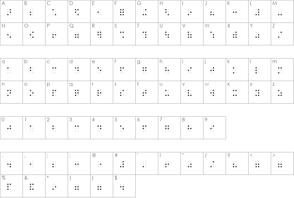 Braille-HC font character map preview