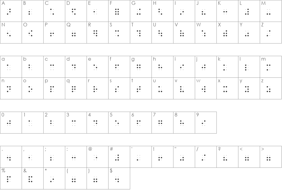 BrailleHC font character map preview
