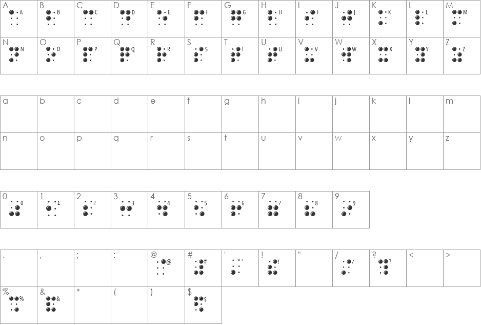BrailleLatin font character map preview