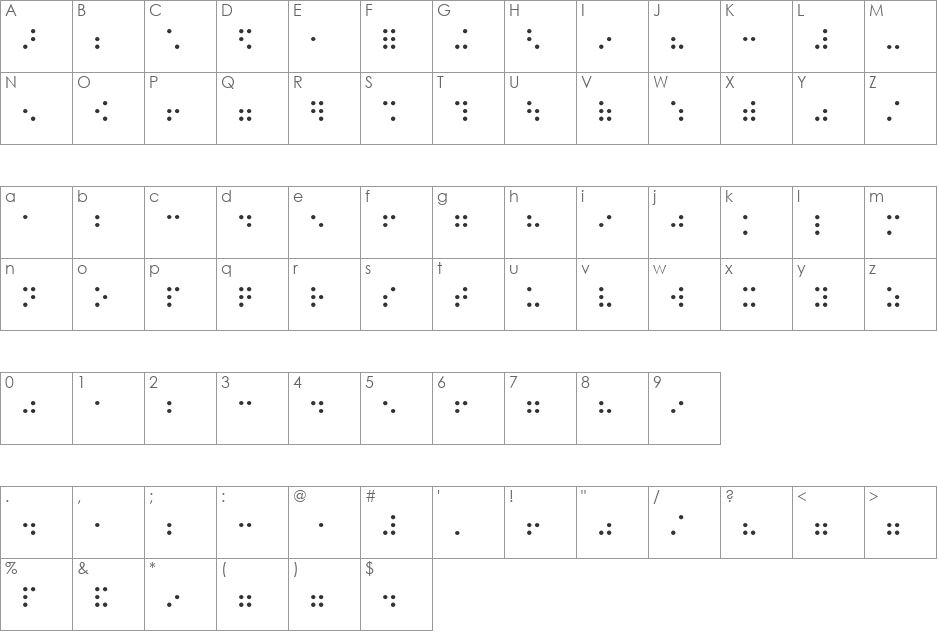 BraillePlainHC font character map preview