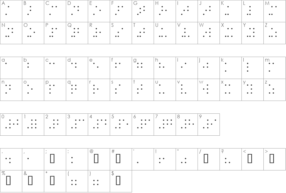 BrailleSH font character map preview