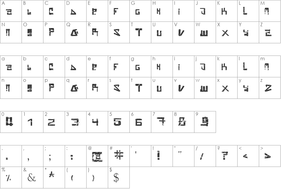 Brain Damage font character map preview