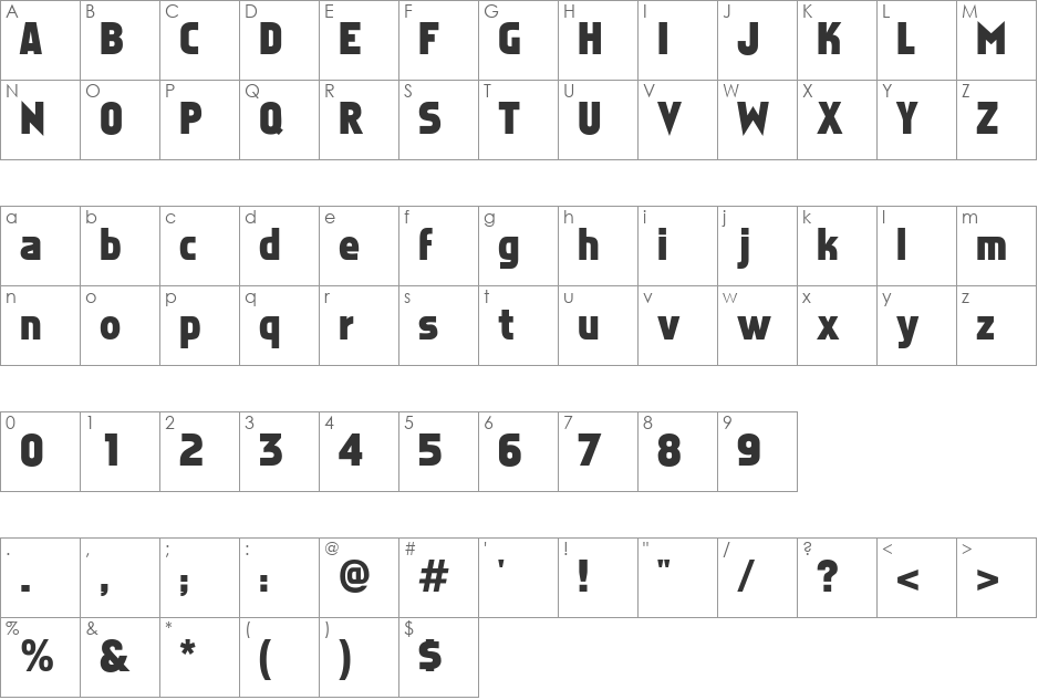 AgateSSK font character map preview