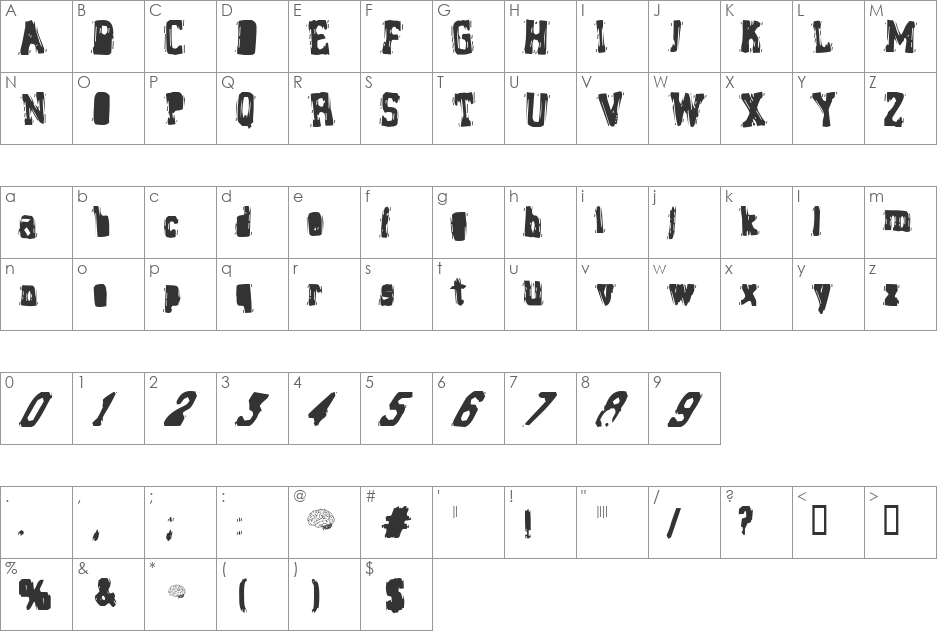 Brain Stew font character map preview