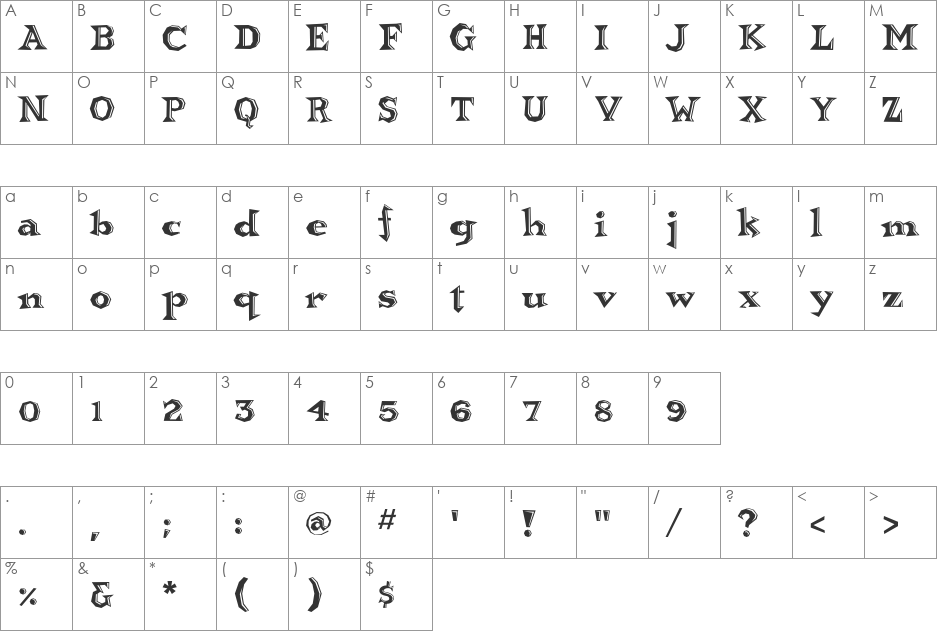 Brainhead font character map preview