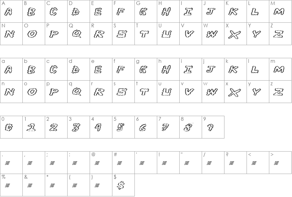 BrainWashers font character map preview