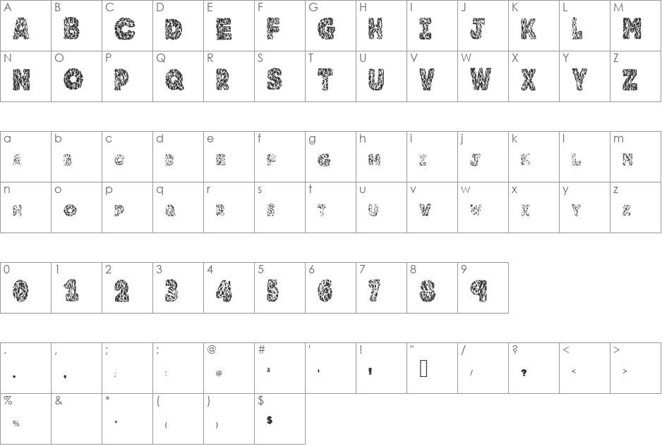 Brainy font character map preview