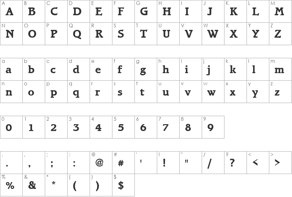 BramlTEEBol font character map preview