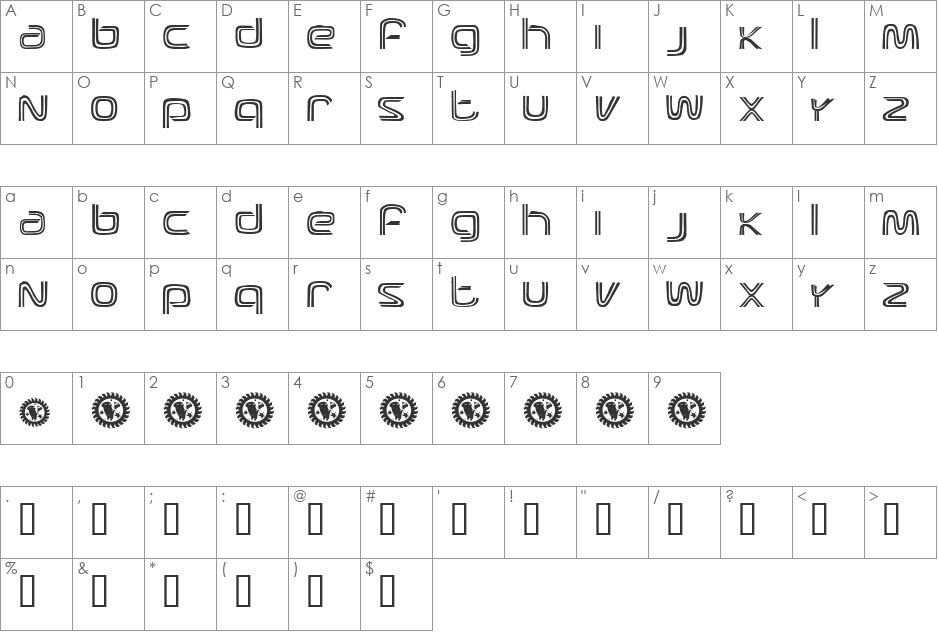 Brand New Heavies font character map preview