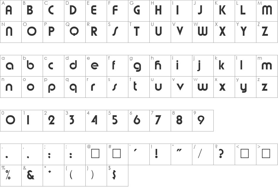 Brandish font character map preview