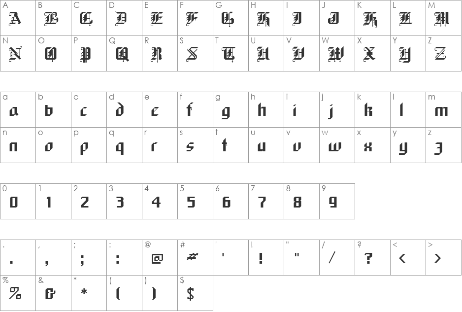 BRANDON font character map preview