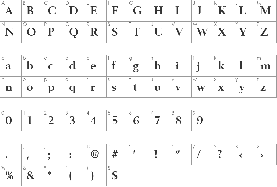 BrandonBecker font character map preview