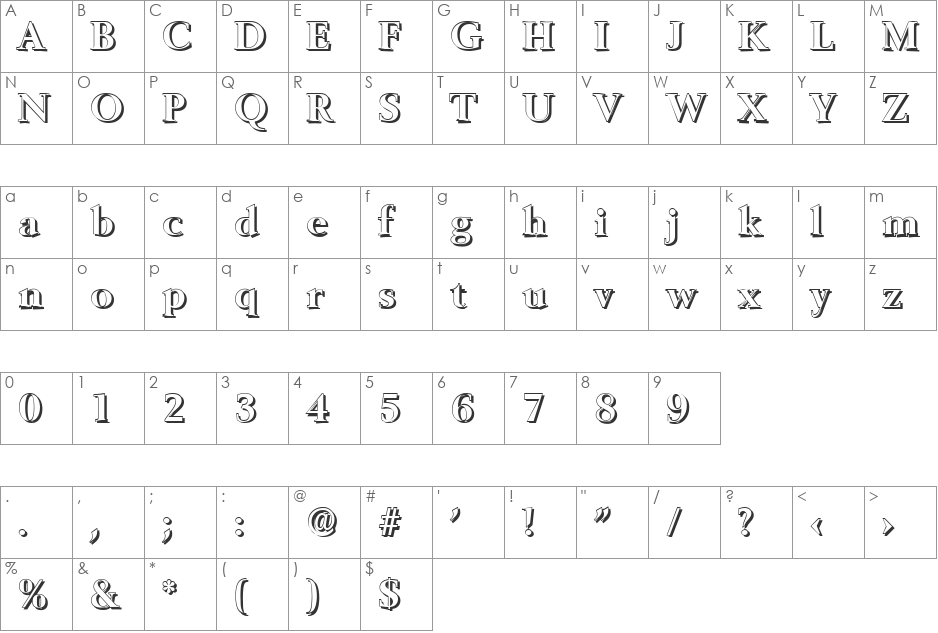 BrandonBeckerShadow font character map preview