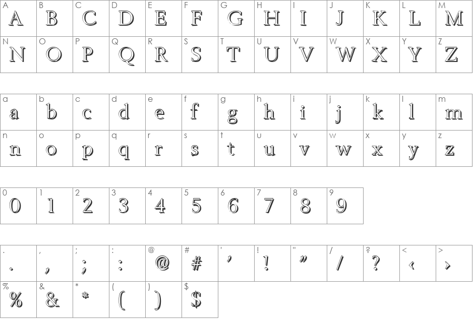 BrandonBeckerShadow-Light font character map preview