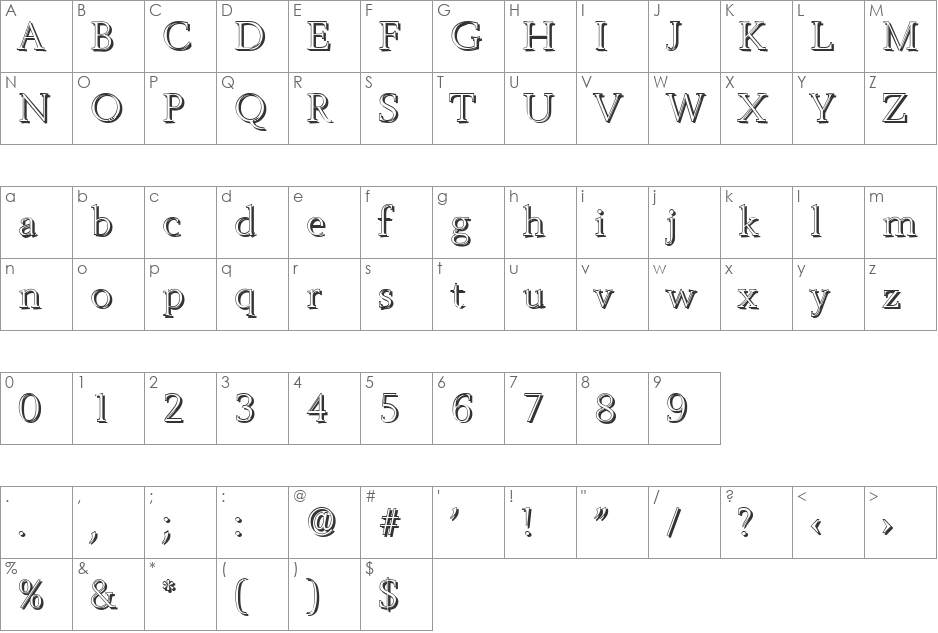 BrandonBeckerShadow-Xlight font character map preview