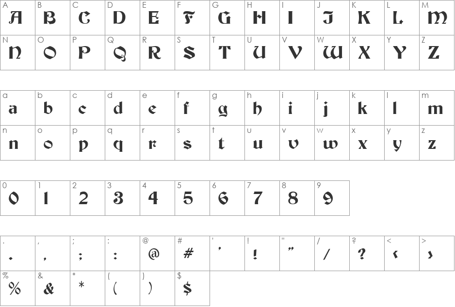 Brandywine font character map preview