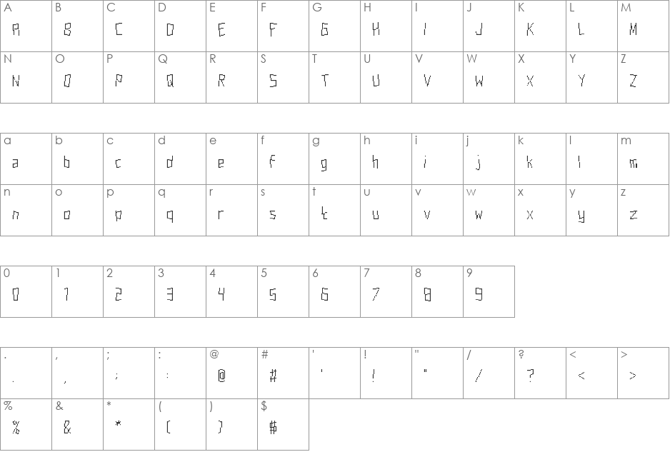 Aardvark Cwm Type font character map preview