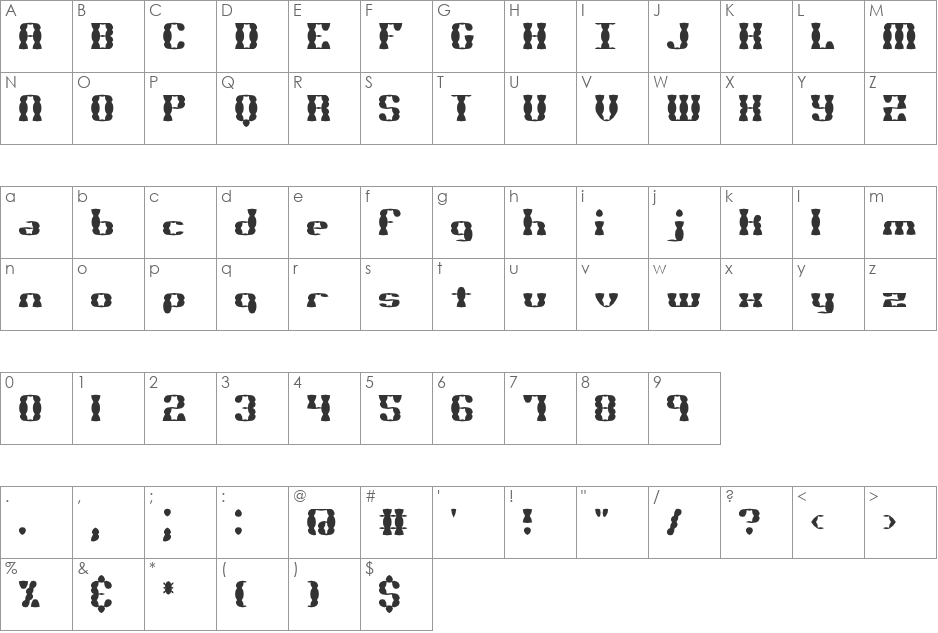 Brass Knuckle BRK font character map preview