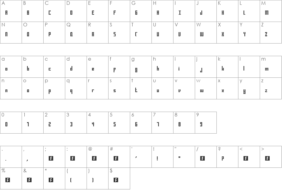 Bravado Block font character map preview