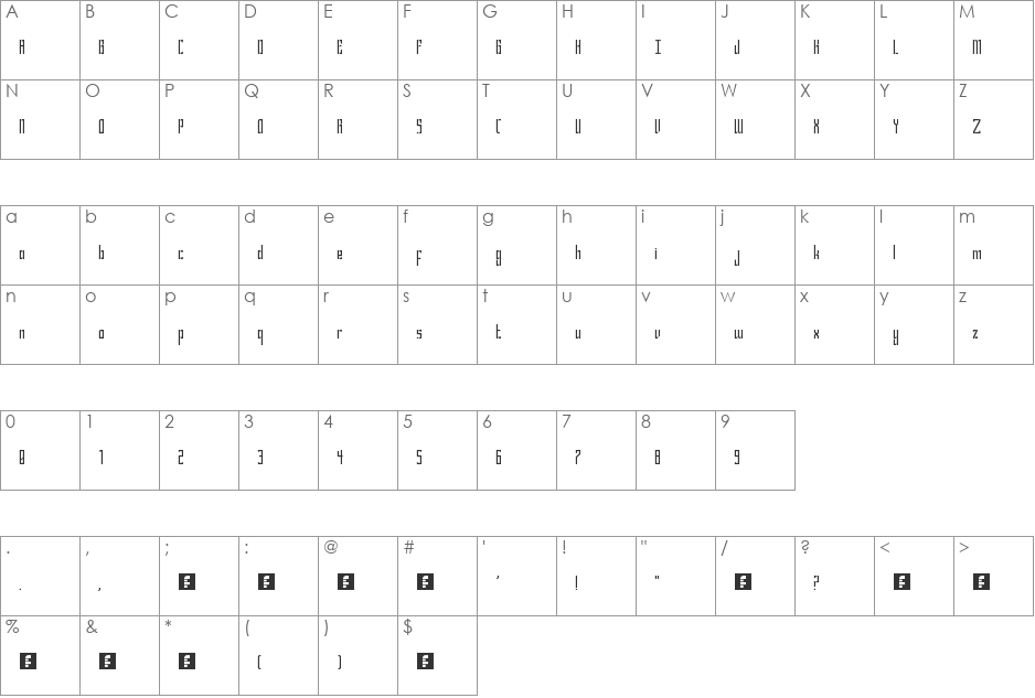 Bravado Block Thin font character map preview