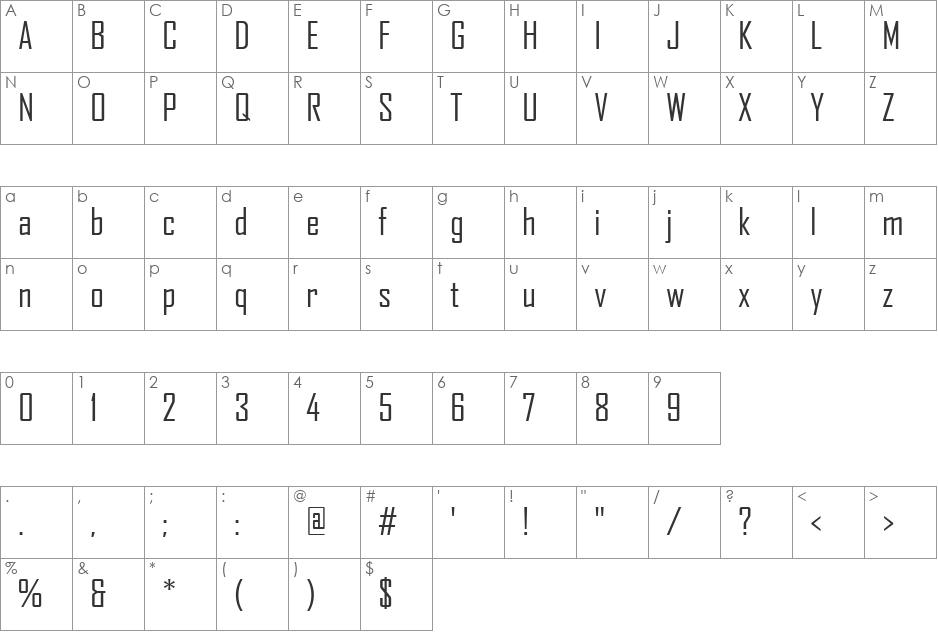 Agency FB Cyrillic font character map preview