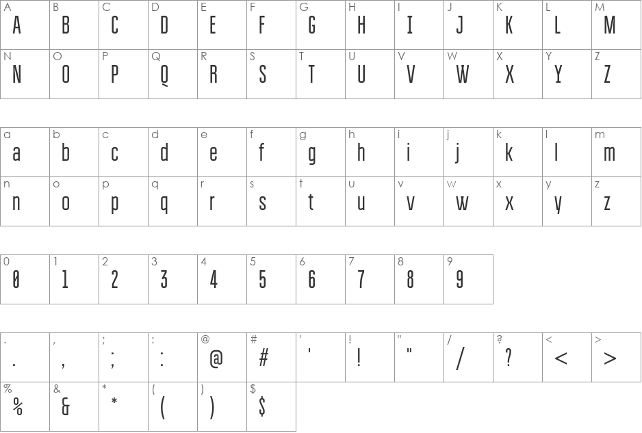 BravoSCT font character map preview