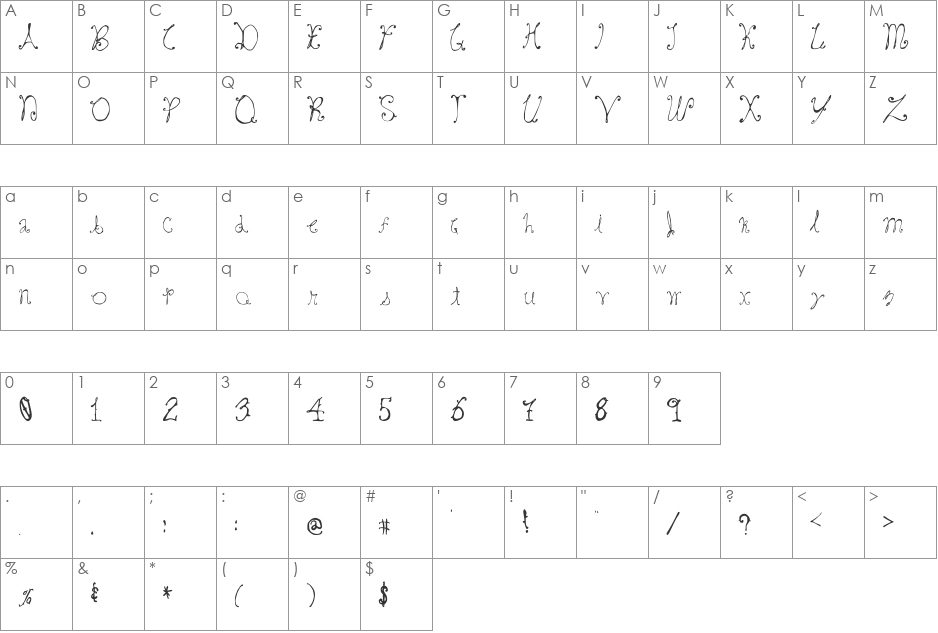 Bray font character map preview