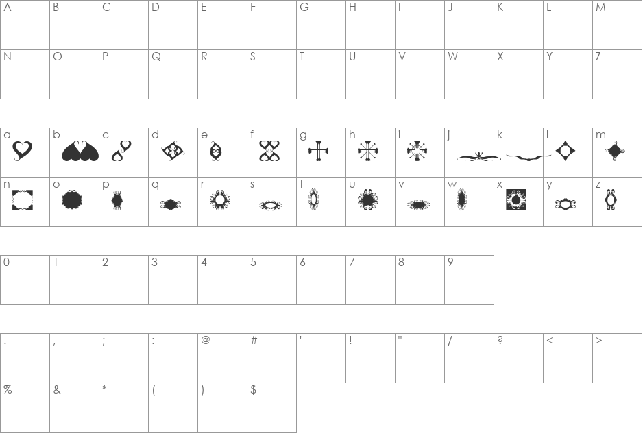 BRDoodles font character map preview