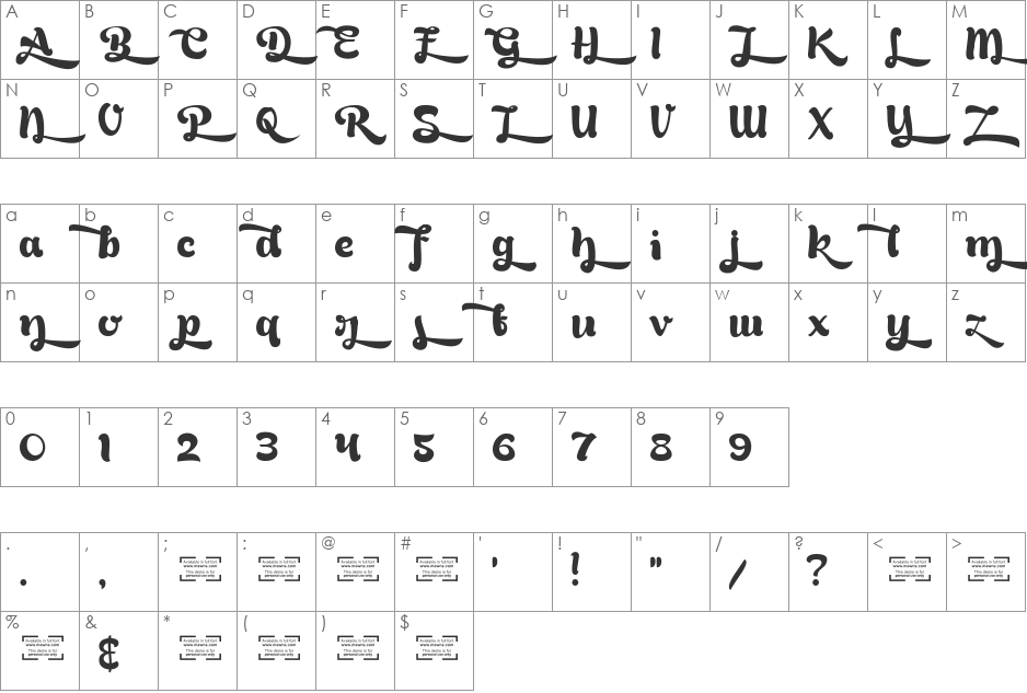 Bready C-Clockwise Demo font character map preview