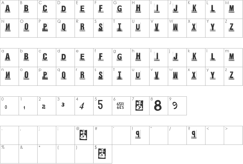 Break Down font character map preview