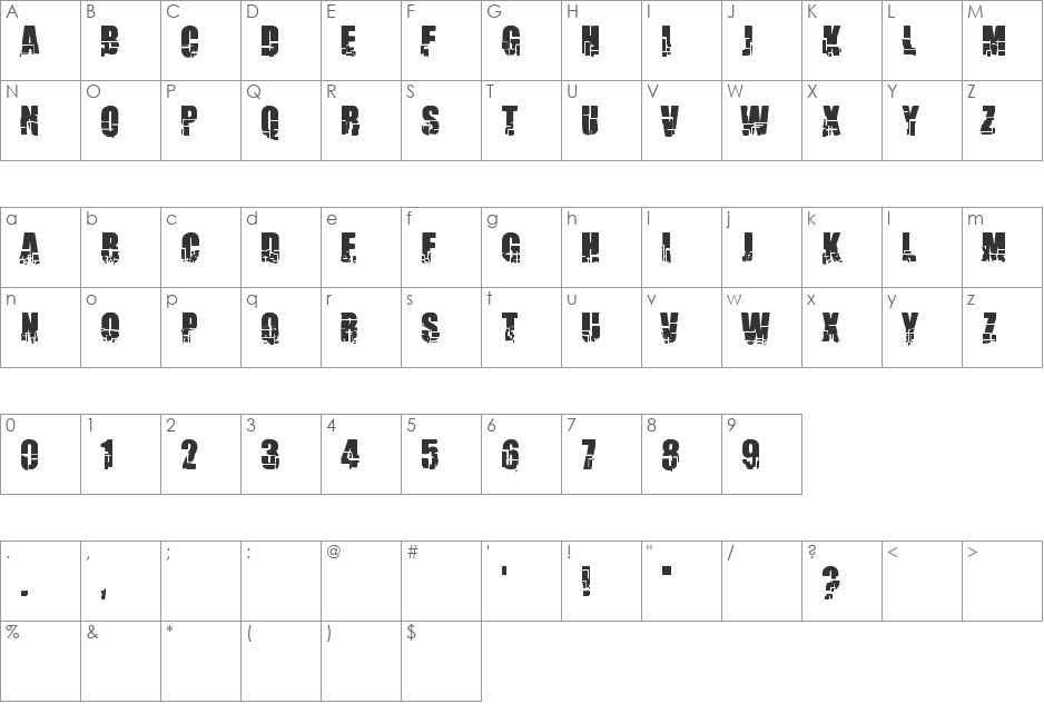 Breakaway font character map preview