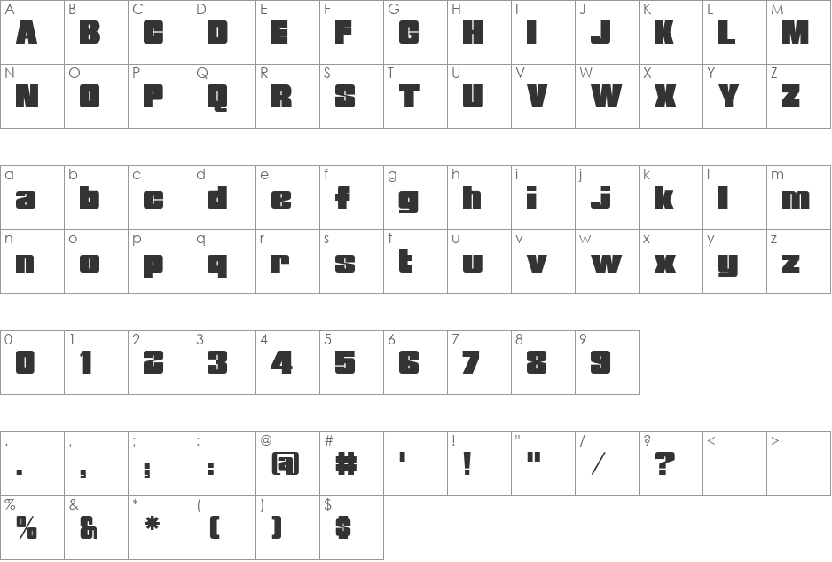 Breakaway font character map preview