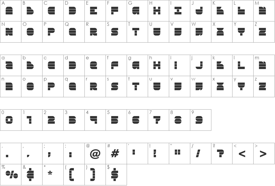 Breakbeat BTN font character map preview