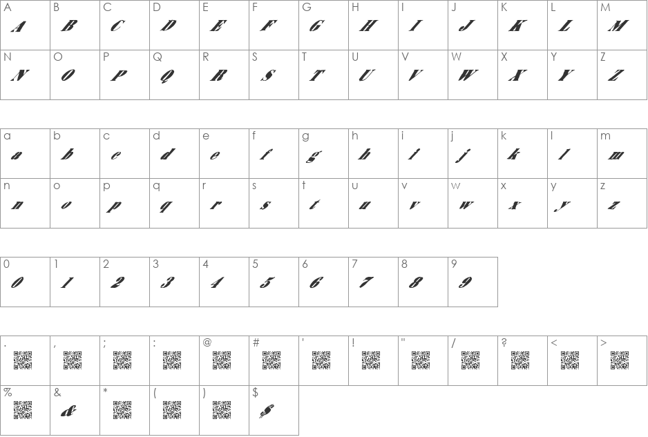 BreakingNews font character map preview