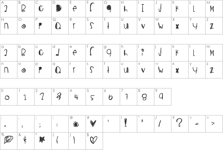 BreakupSeason font character map preview