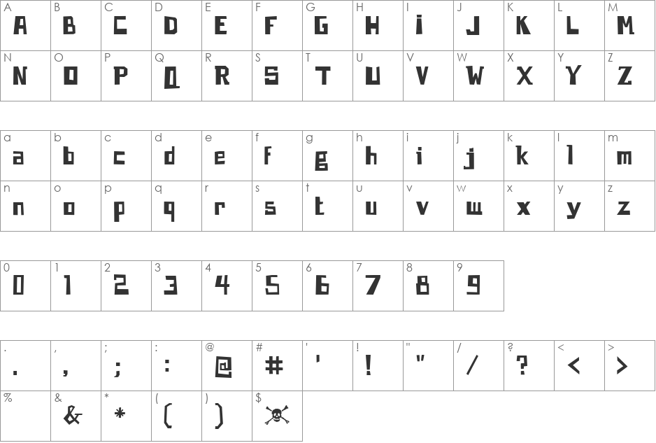 Brecht font character map preview