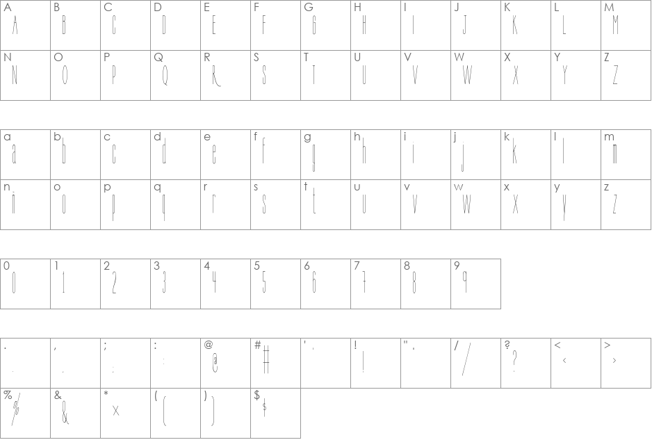 BREE font character map preview