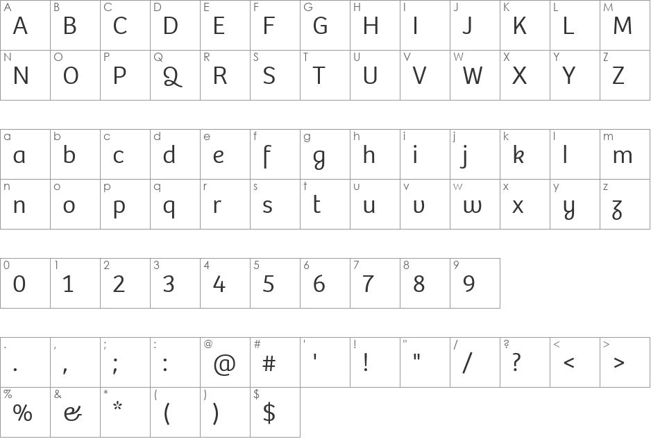 Bree Lt font character map preview