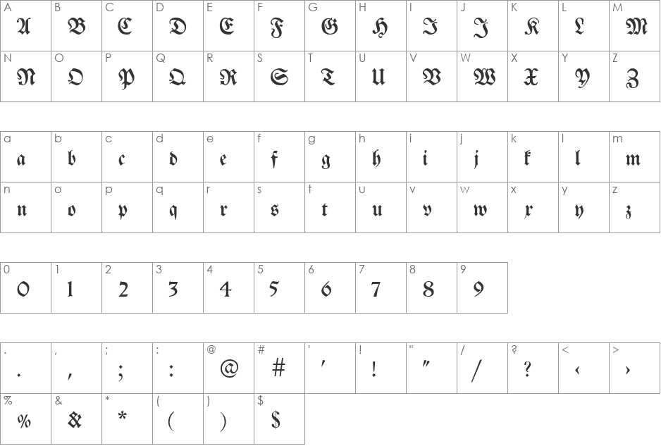 Breitkopf FrakturUNZ1L font character map preview