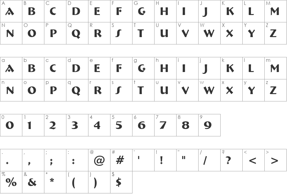 Bremen Bd BT font character map preview