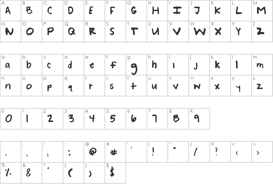 BreNoelle font character map preview