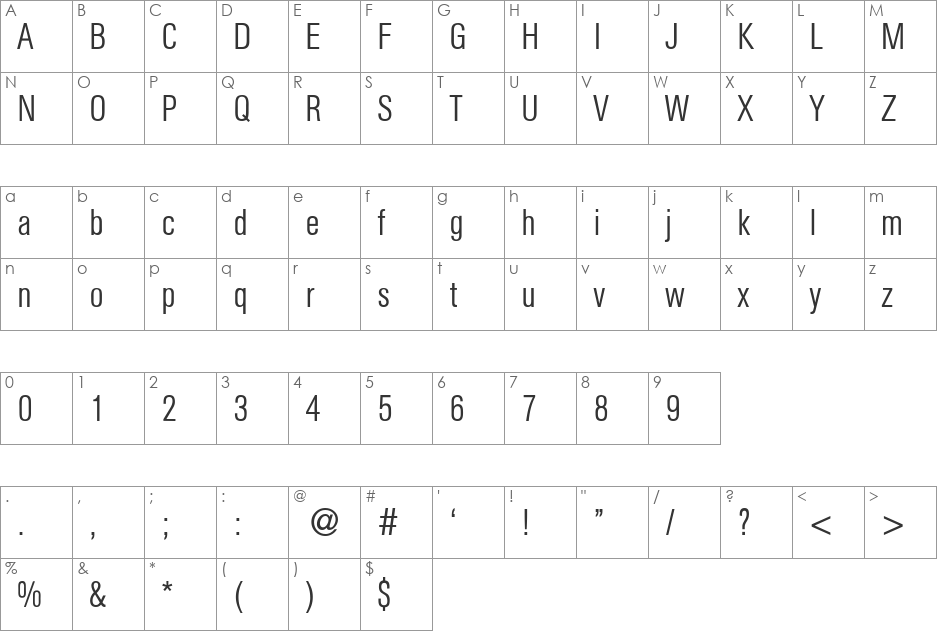 AgentCLight font character map preview