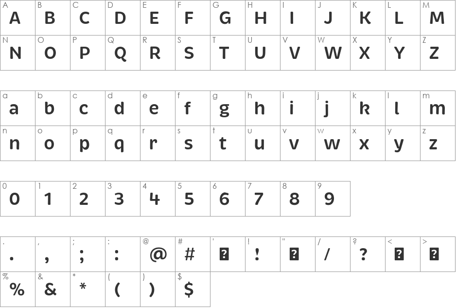 Brevia Semibold font character map preview