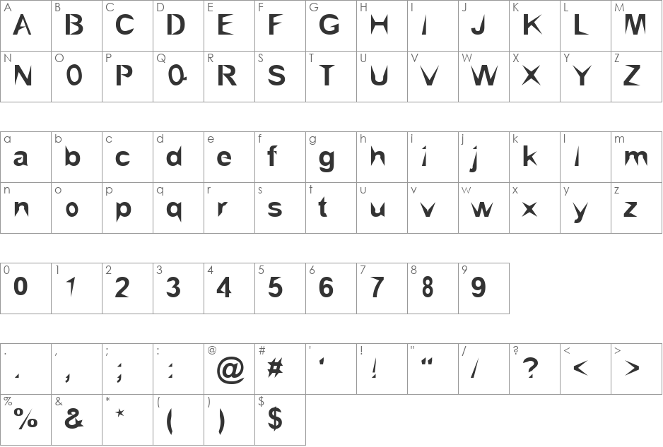 Brial font character map preview